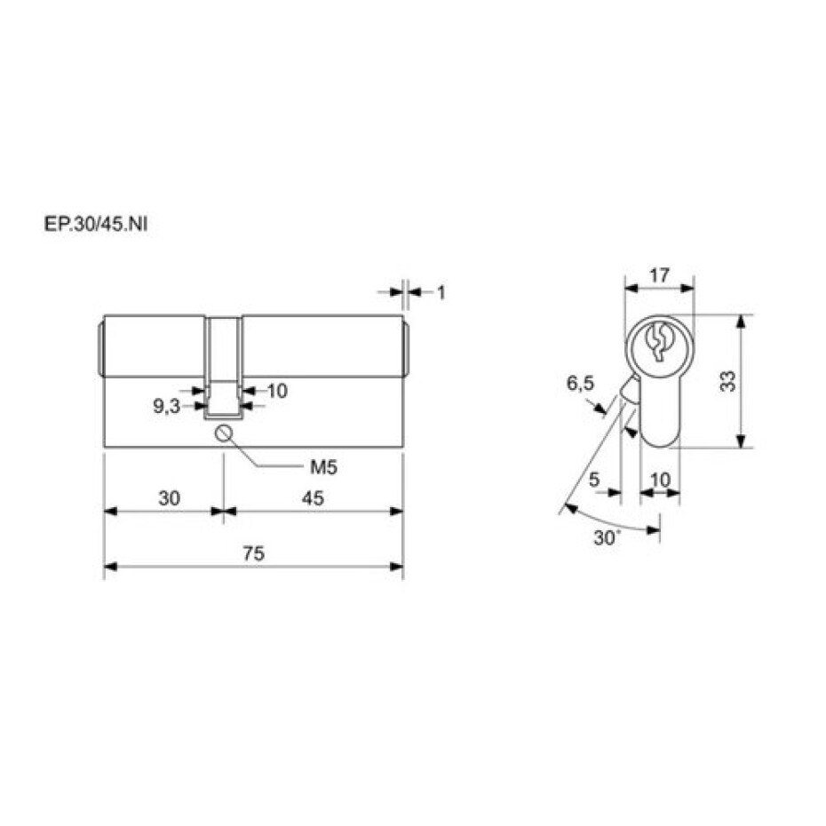 Richter EP.30/45.NI stavební cylindrická vložka 30+45 mm, 3 ks klíčů - main (3)