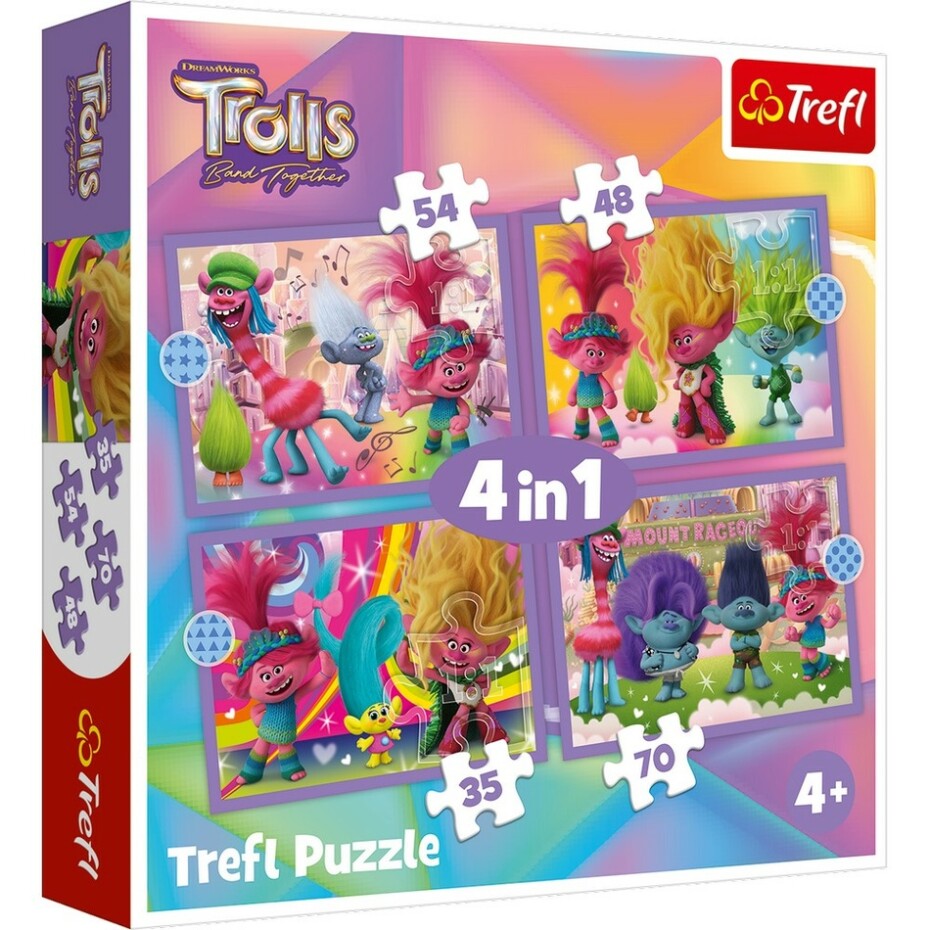 Trefl Puzzle Trollové 3 Barevné dobrodružství, 4v1 (35, 48, 54, 70 dílků) - main (3)