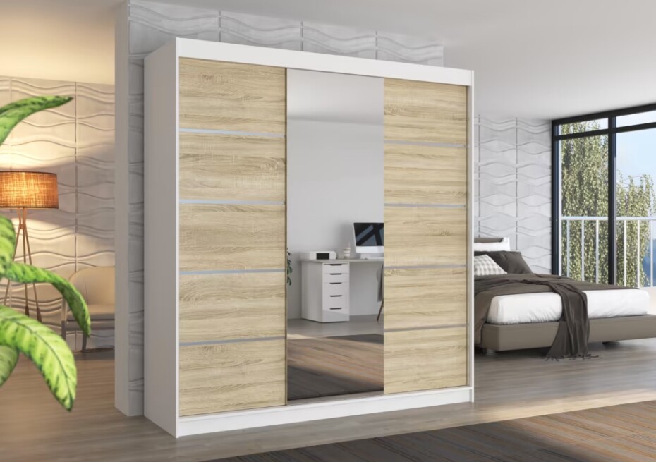 ArtAdrk Šatní skříň BERGEN | bílá/dub sonoma 200 cm - main (1)