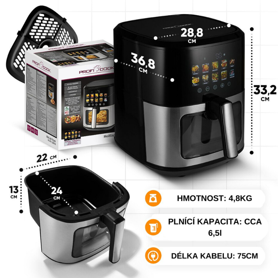 ProfiCook FR 1286 H horkovzdušná fritéza s grafickým displejem a dotykovým senzorem, 6,5 l - main (8)