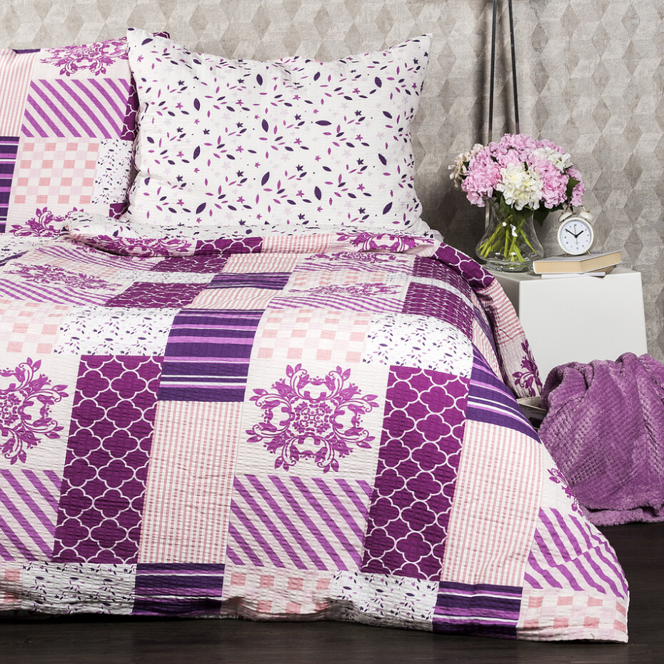 4Home Krepové povlečení Patchwork violet, 140 x 200 cm, 70 x 90 cm - main (1)