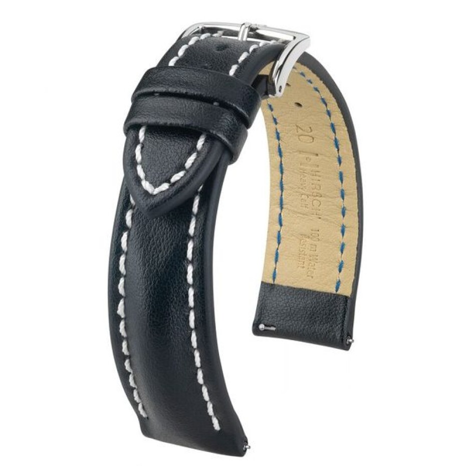 Řemínek Hirsch Heavy Calf - černý - 26 mm - L – Standardní délka (doporučujeme) - 24 mm - Stříbrná - main (0)