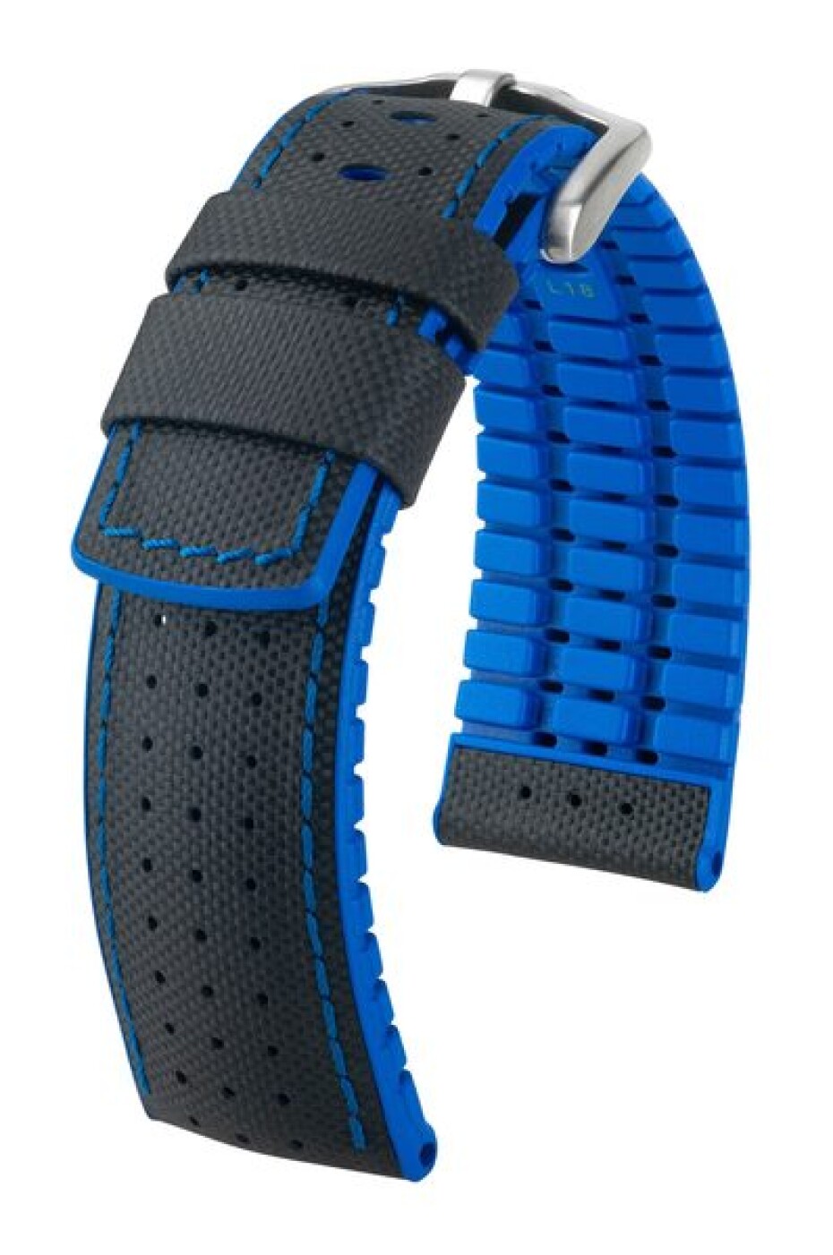 Řemínek Hirsch Robby  - modrý - 22 mm - L – Standardní délka (doporučujeme) - 20 mm - Stříbrná - main (0)