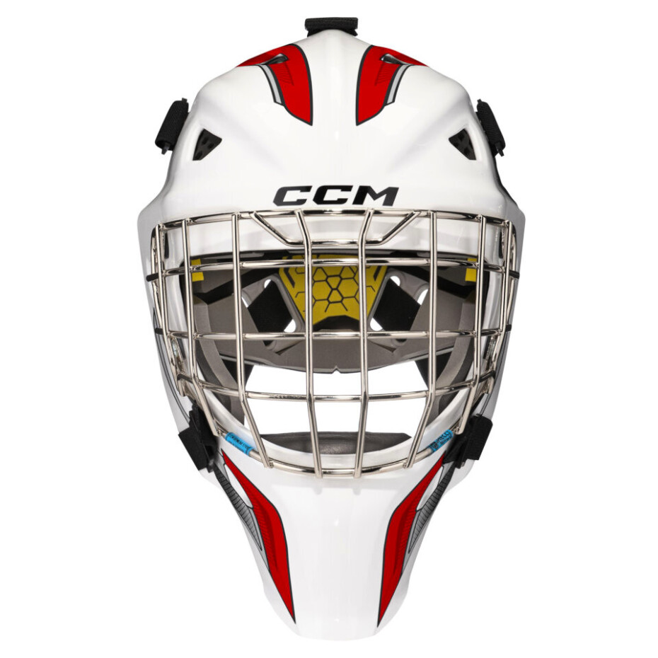 Brankářská hokejová maska CCM Axis F5 CCE White/Red Žák (youth) - main (1)