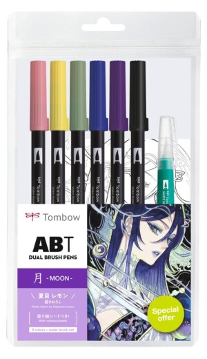 Product detail of Tombow ABT sada oboustranných fixů Manga Moon 6 ks + vodní štětec