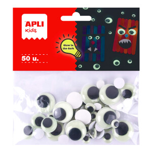 Product detail of APLI MOVING EYES - oči kulaté, svítí ve tmě, mix velikostí, samolepicí, černé