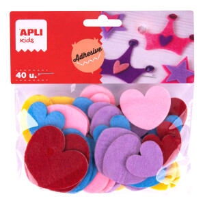 Product detail of APLI filcová srdíčka, 40 ks, samolepicí, mix barev