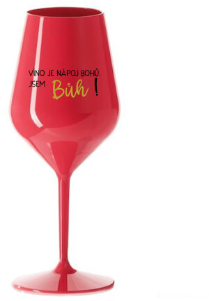 Product detail of VÍNO JE NÁPOJ BOHŮ. JSEM BŮH! - červená nerozbitná sklenice na víno 470 ml