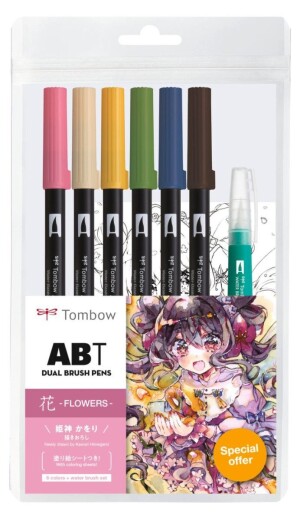 Product detail of Tombow ABT sada oboustranných fixů Manga Flower 6 ks + vodní štětec