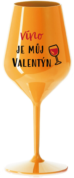Product detail of VÍNO JE MŮJ VALENTÝN - oranžová nerozbitná sklenice na víno 470 ml