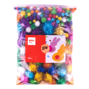 Product detail of APLI POM - POM kuličky se třpytkami, Jumbo pack, 400 ks, mix velikostí a barev