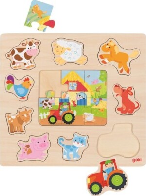 Product detail of Dřevěná vkládačka + Puzzle Zvířátka z farmy