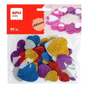 Product detail of APLI pěnovka tvarová - srdce se třpytkami, samolepicí, mix druhů