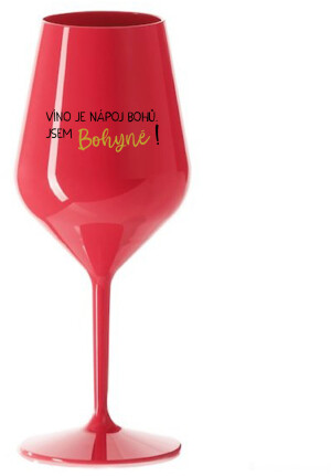 Product detail of VÍNO JE NÁPOJ BOHŮ. JSEM BOHYNĚ! - červená nerozbitná sklenice na víno 470 ml