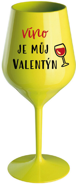 Product detail of VÍNO JE MŮJ VALENTÝN - žlutá nerozbitná sklenice na víno 470 ml