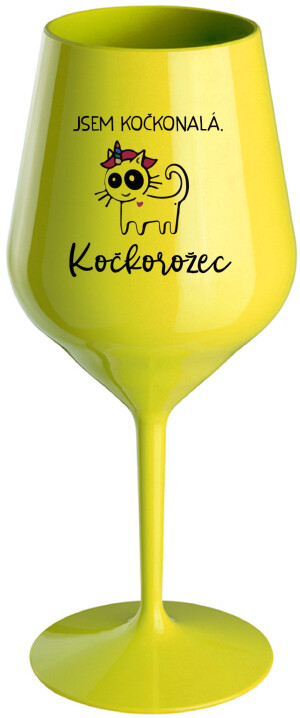 Product detail of JSEM KOČKONALÁ. KOČKOROŽEC - žlutá nerozbitná sklenice na víno 470 ml