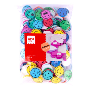 Product detail of APLI pěnovka tvarová - smajlíci, Jumbo pack, 500 ks, samolepicí, mix barev