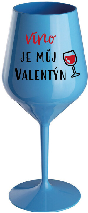 Product detail of VÍNO JE MŮJ VALENTÝN - modrá nerozbitná sklenice na víno 470 ml