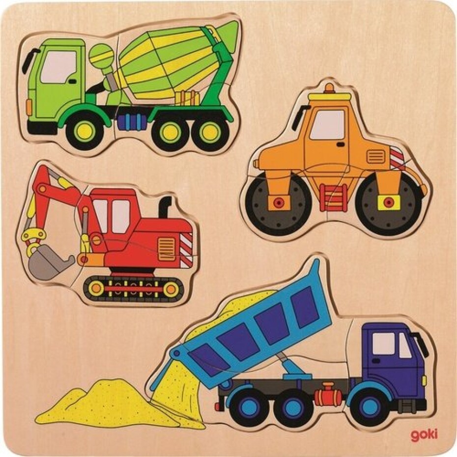 Dřevěné vkládací puzzle Stavební stroje - main (0)