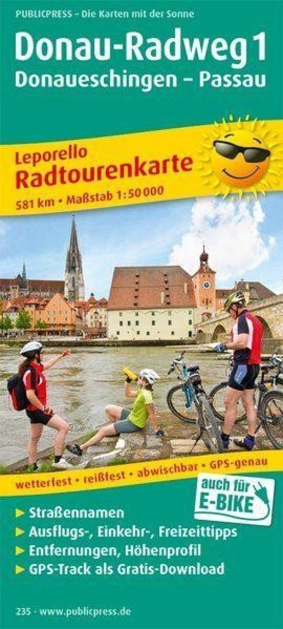 Dunajská cyklostezka 1, Donaueschingen-Passau 1:50 000 / cyklistická mapa - main (0)