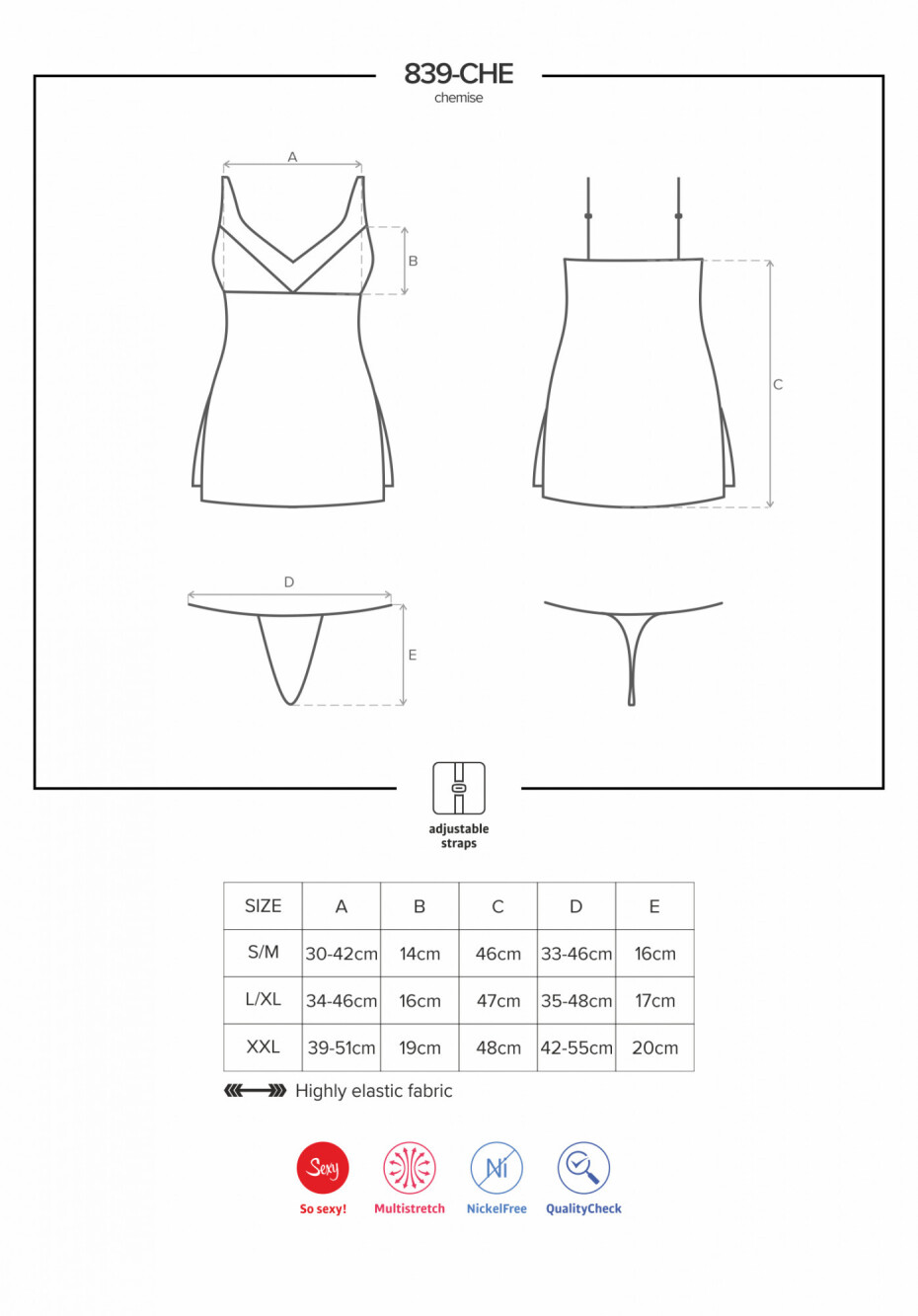 Elegantní košilka 839 - CHE chemise - Obsessive černá XXL - main (2)