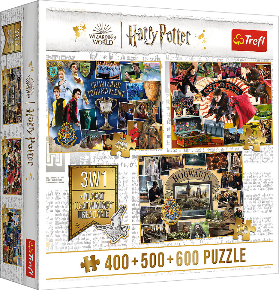 Trefl Puzzle Harry Potter: Turnaj tří kouzelníků, Famfrpál a Bradavice 400 + 500 + 600 dílků - Trigano - main (0)