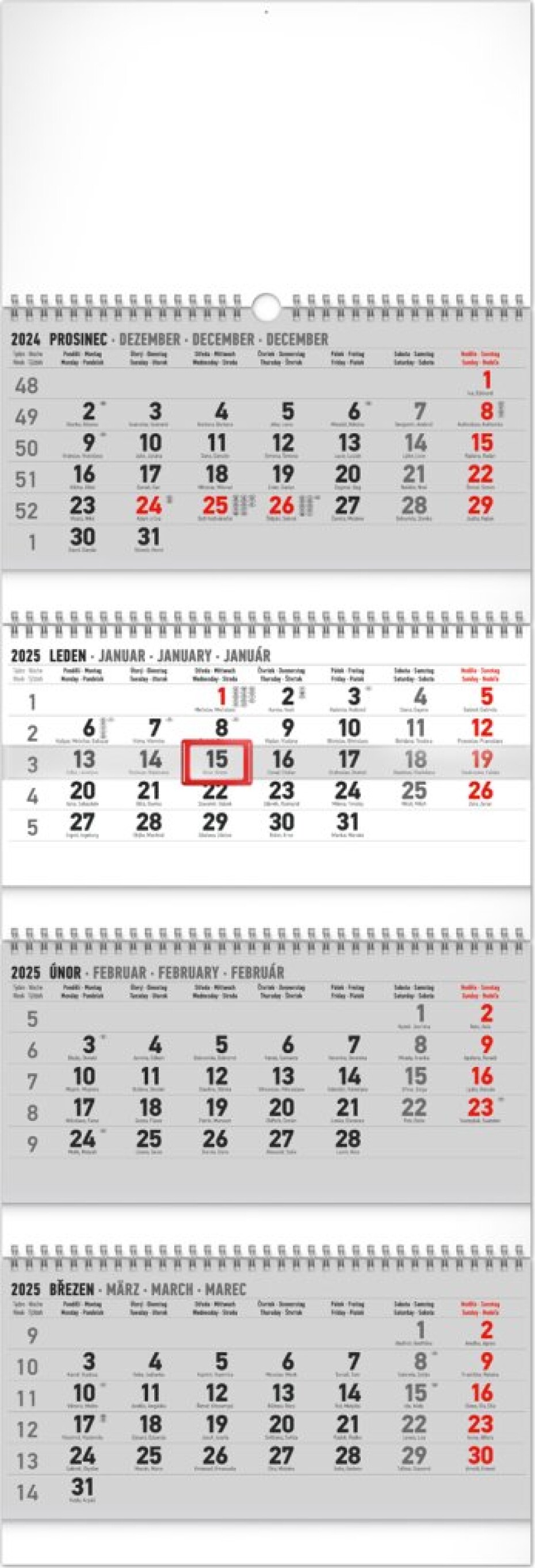 Kalendář 2025 nástěnný: 4měsíční standard skládací, 29,5 × 84,5 cm - main (0)