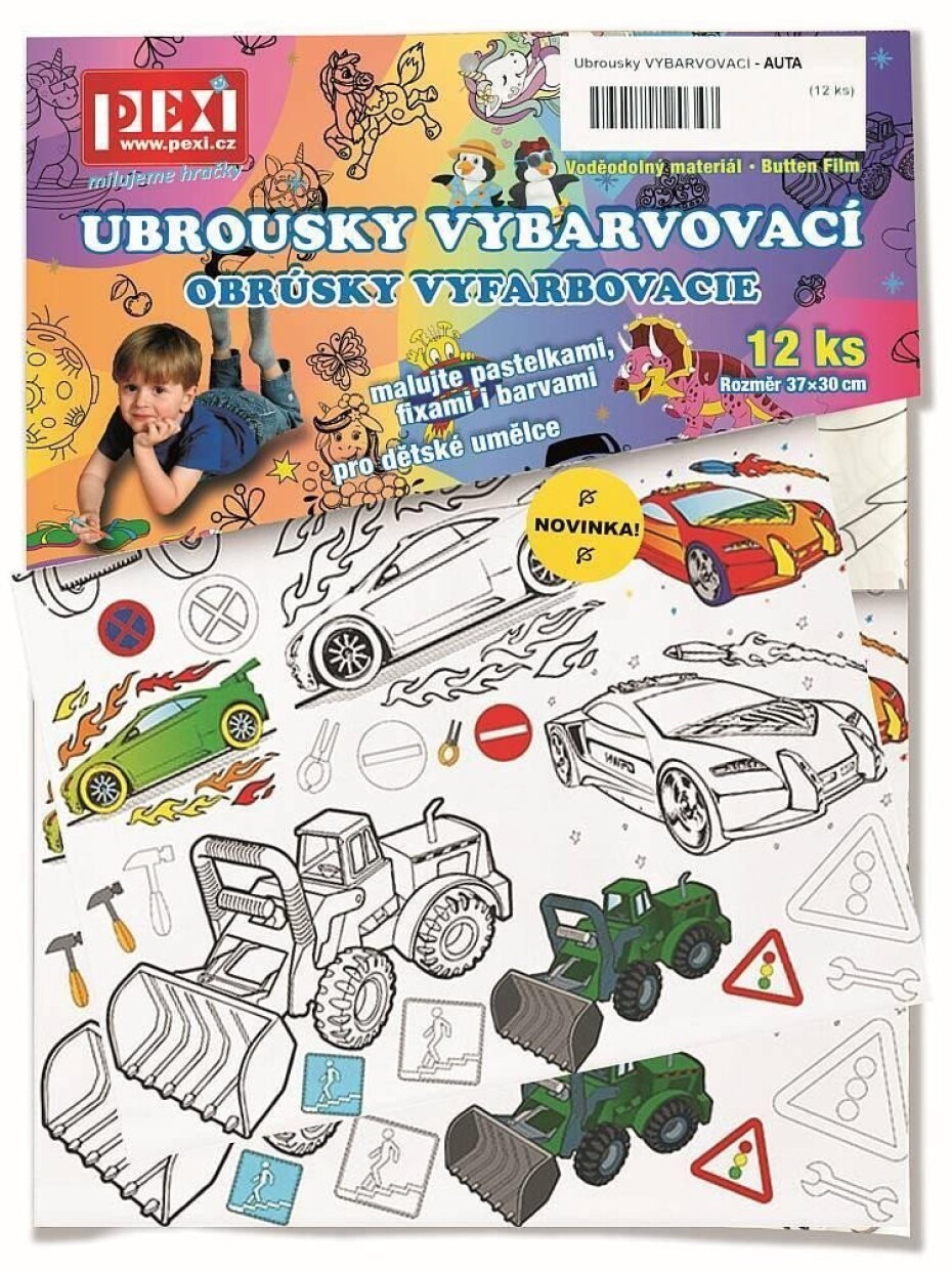 Vybarvovací ubrousky Auta 12 kusů - main (0)
