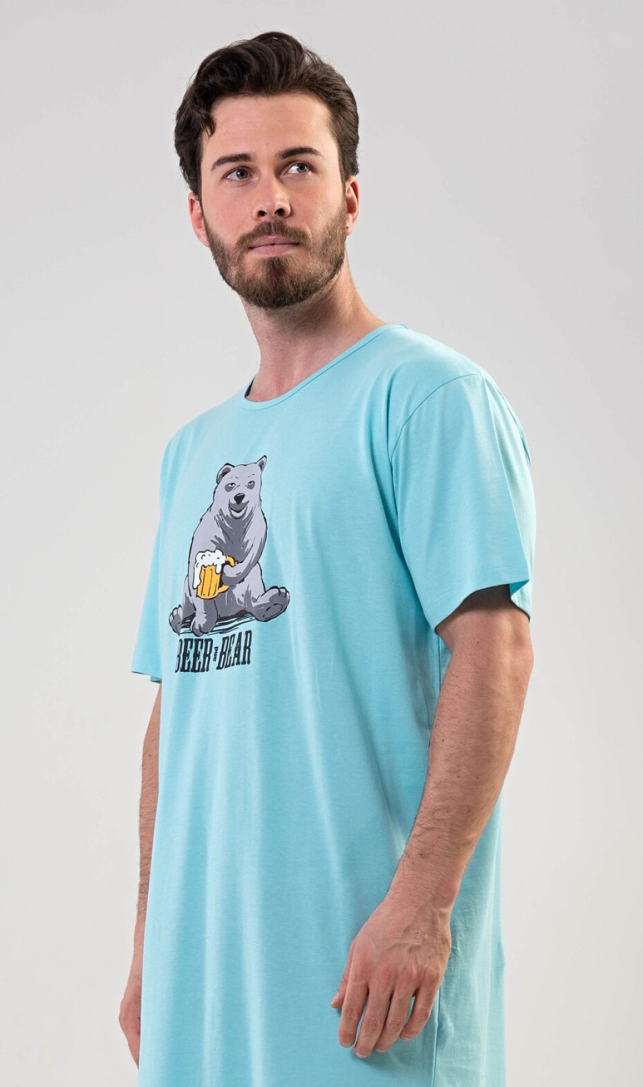 Pánská noční košile s krátkým rukávem Beer and bear mentolová XL - main (4)