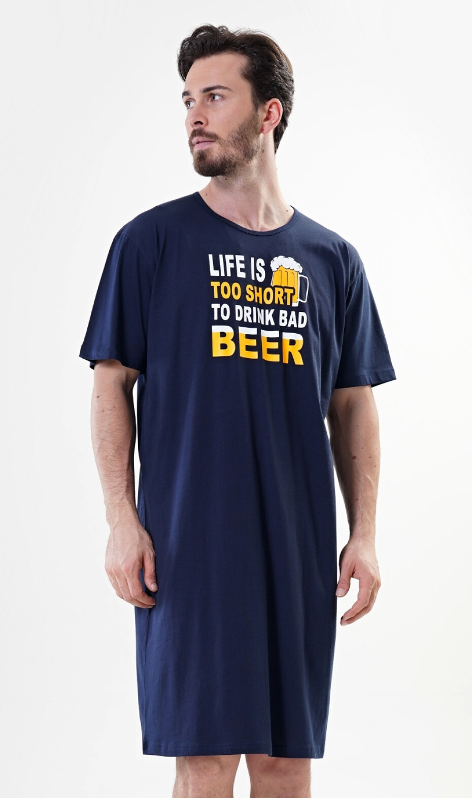 Pánská noční košile s krátkým rukávem Life is beer tmavě modrá L - main (2)
