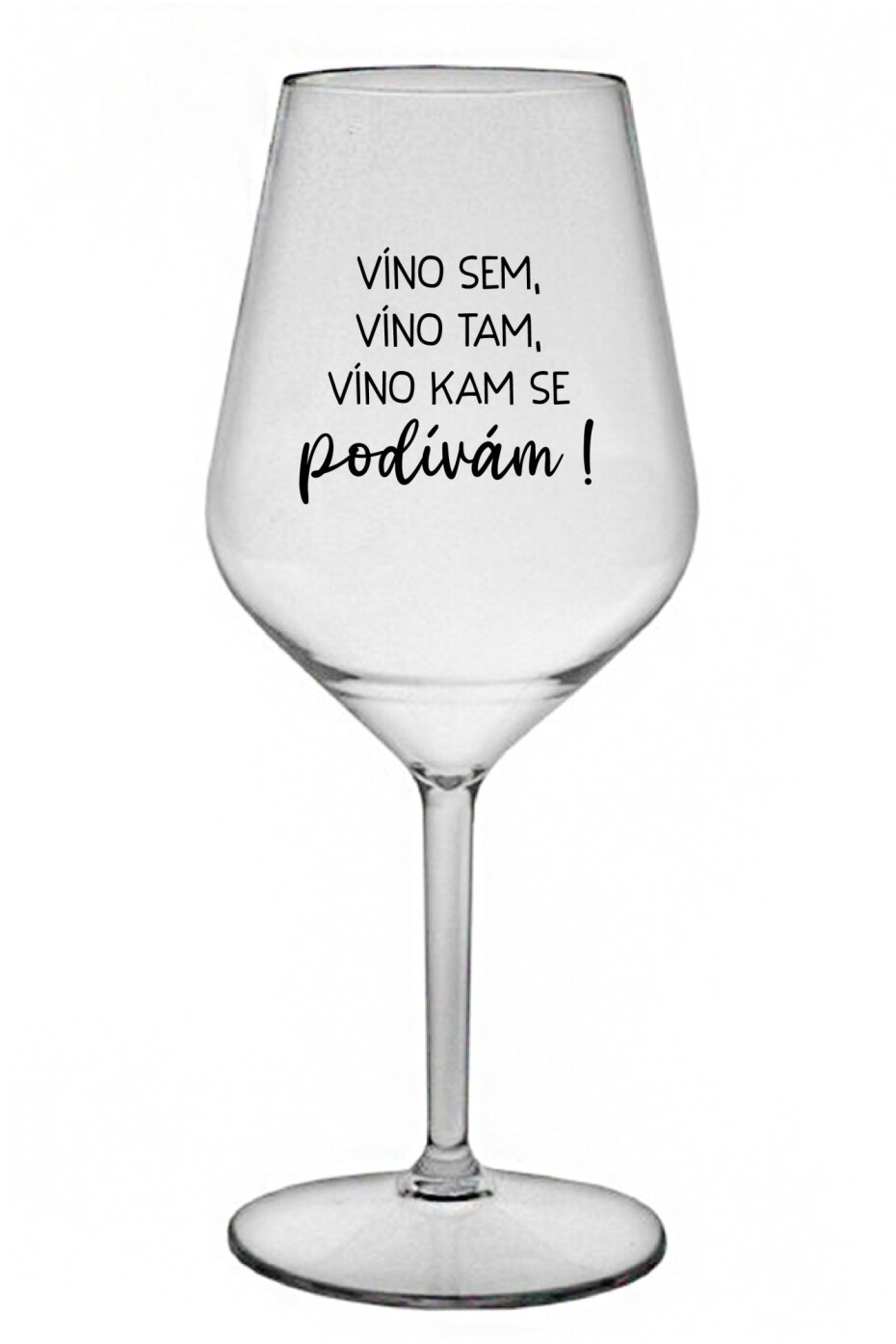 VÍNO SEM, VÍNO TAM, VÍNO KAM SE PODÍVÁM! - čirá nerozbitná sklenice na víno 470 ml - main (0)