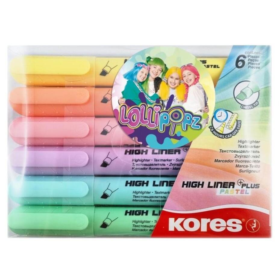 Zvýrazňovače Kores High Liner Plus Pastel LOLLIPOPZ - 6 pastelových barev - main (0)
