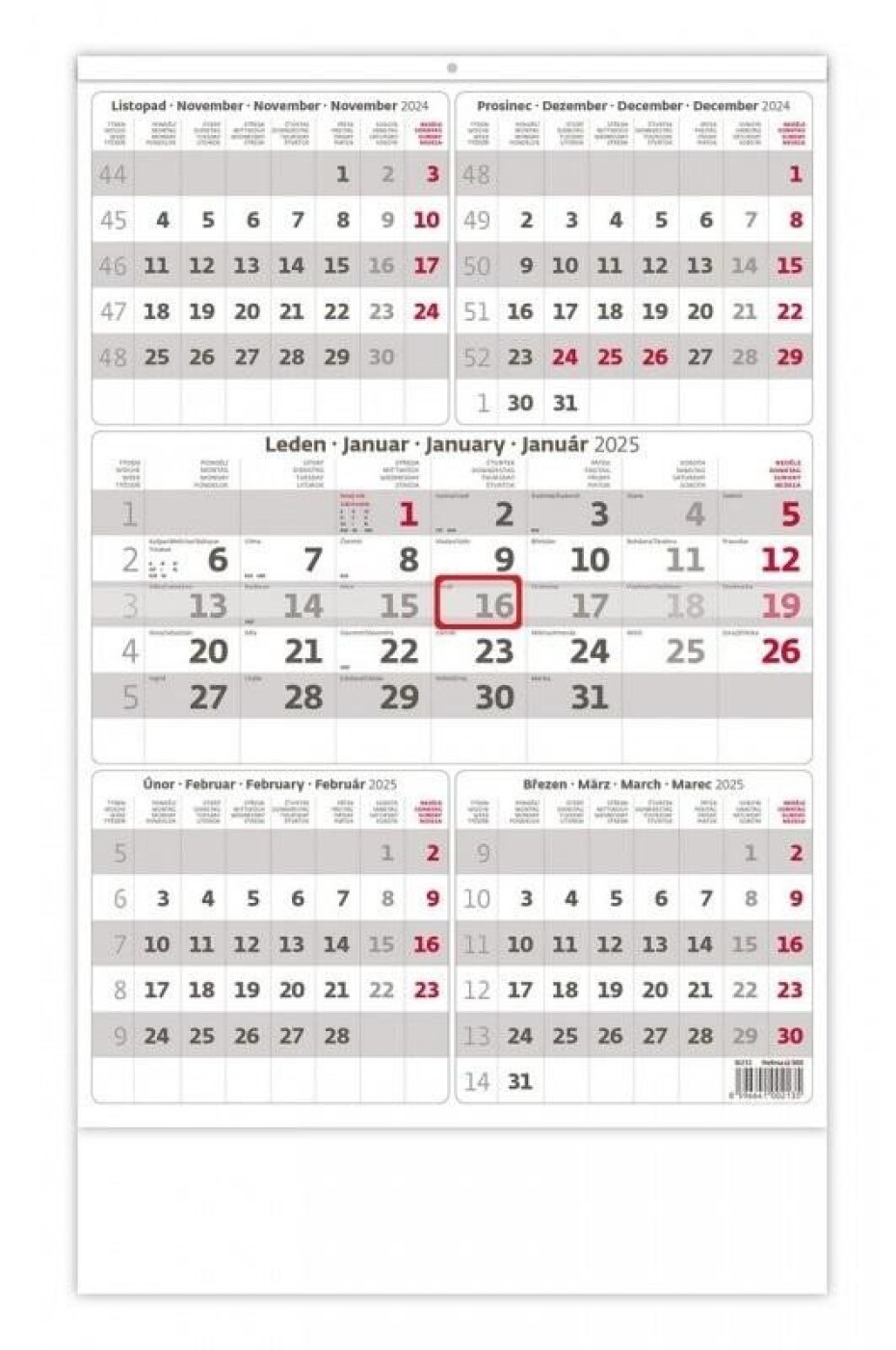 Kalendář nástěnný 2025 - Pětiměsíční šedý - main (0)