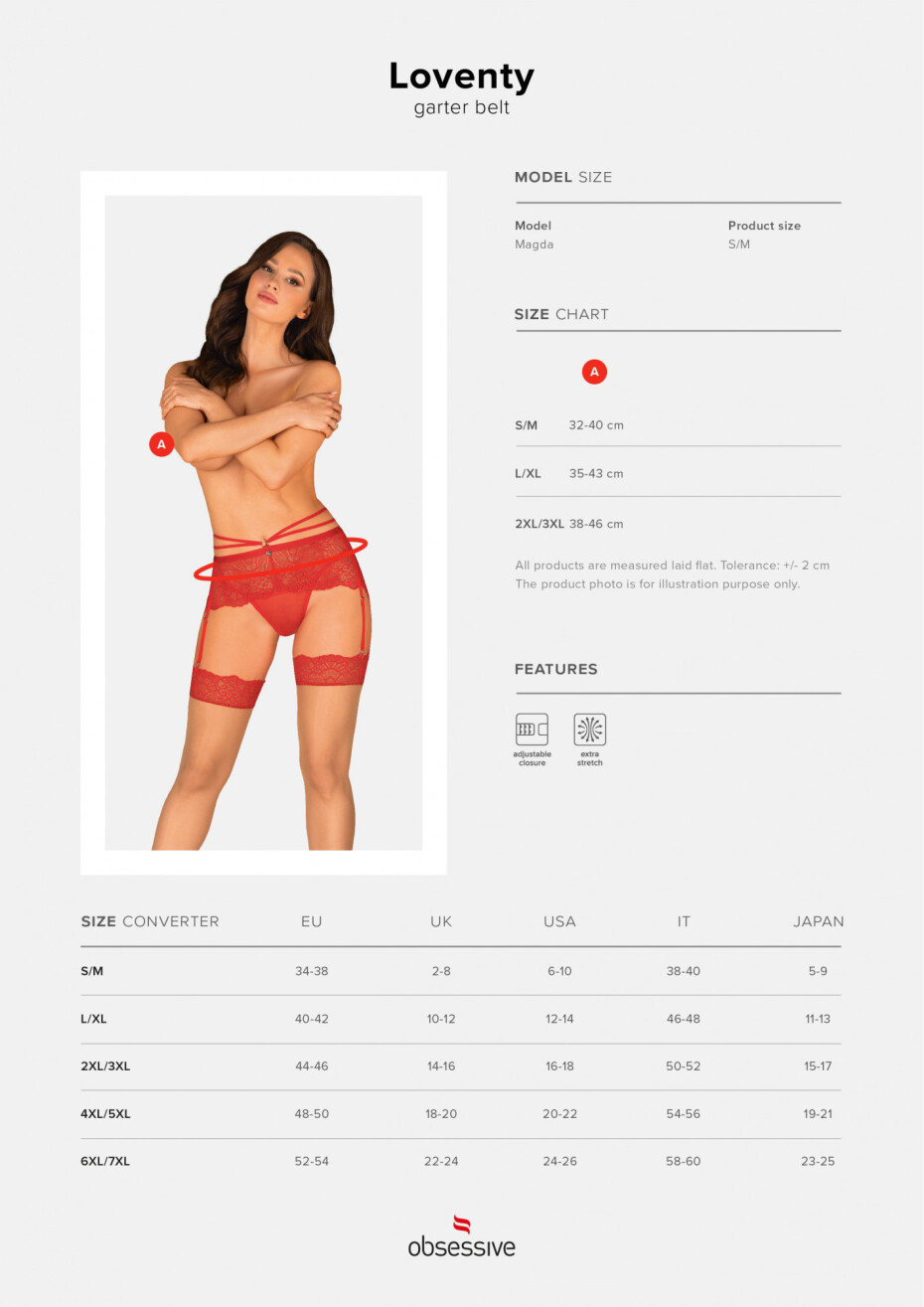 Vášnivý podvazkový pás Loventy garter belt - Obsessive L/XL červená - main (1)