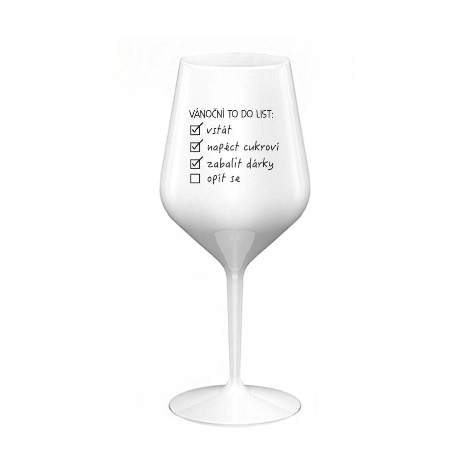 VÁNOČNÍ TODO LIST - bílá nerozbitná sklenice na víno 470 ml - main (0)