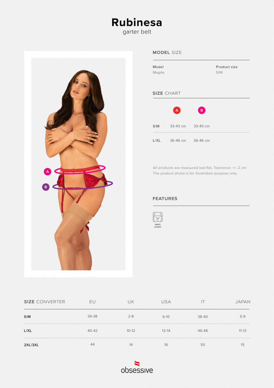 Svůdný podvazkový pás Rubinesa garter belt - Obsessive červená S/M - main (0)
