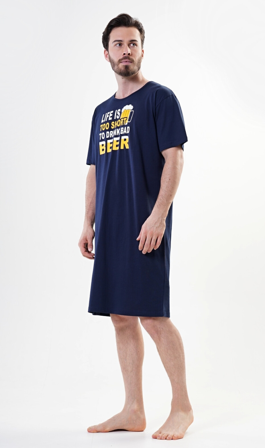 Pánská noční košile s krátkým rukávem Life is beer tmavě modrá L - main (4)