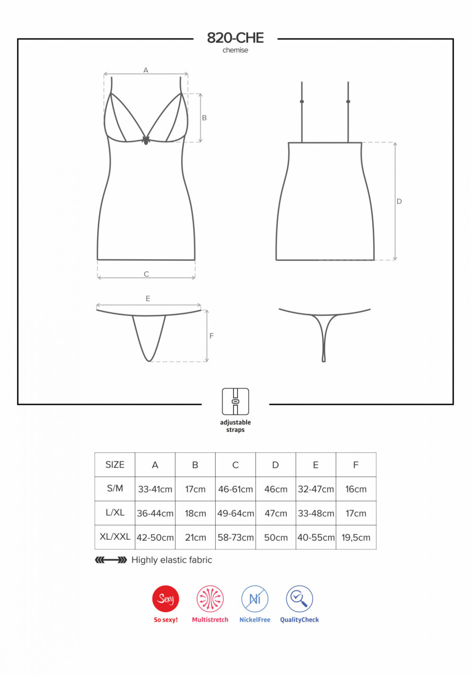 Košilka 820-CHE chemise - Obsessive černá XXL - main (0)