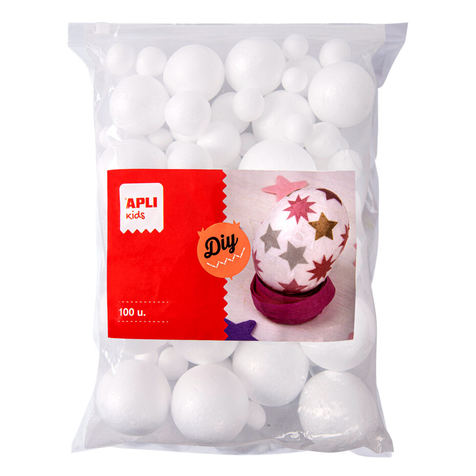 APLI polystyrenové koule, Jumbo pack, 100 ks, mix velikostí, bílé - main (0)
