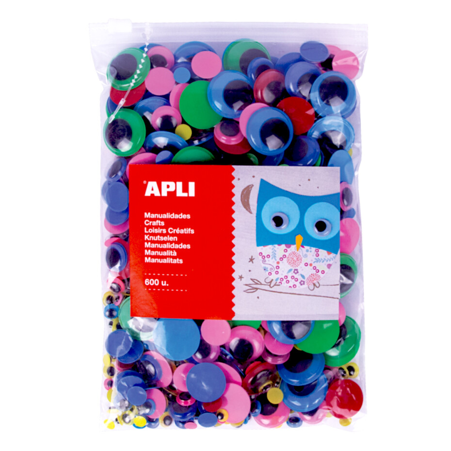 APLI MOVING EYES - oči kulaté, Jumbo pack, 600 ks, nelepicí, mix velikostí a barev - main (0)
