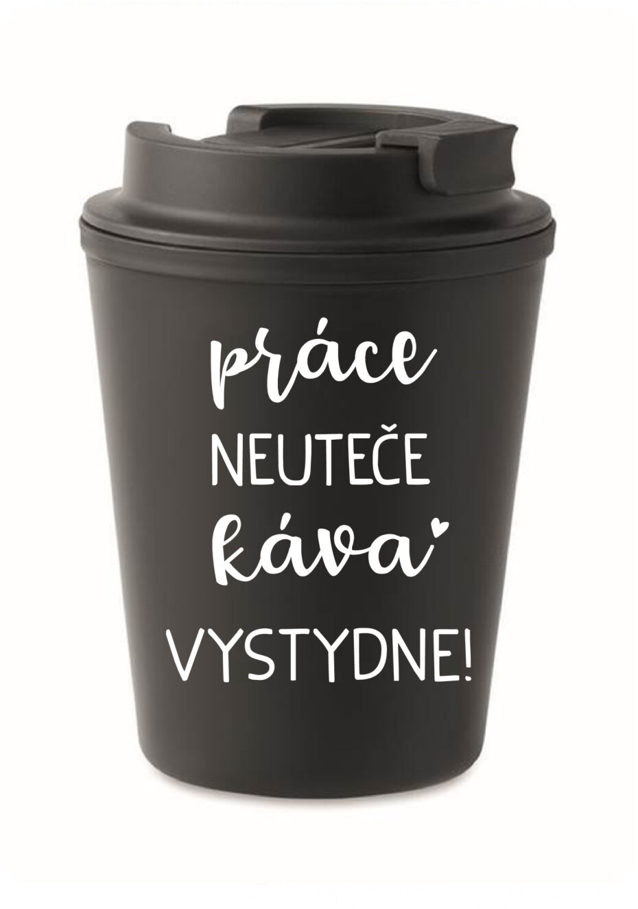 PRÁCE NEUTEČE, KÁVA VYSTYDNE! - černý termohrnek 300 ml - main (0)