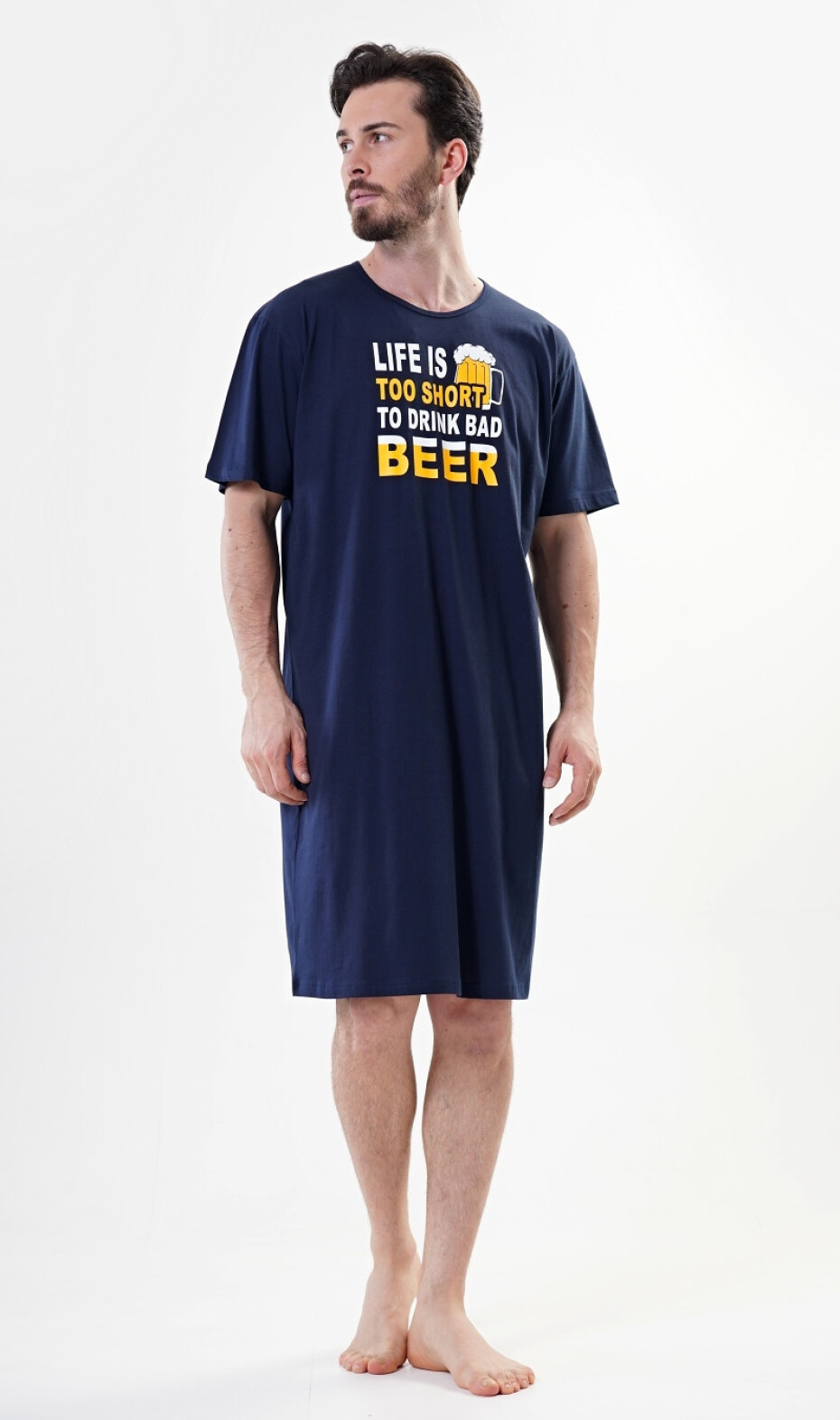 Pánská noční košile s krátkým rukávem Life is beer tmavě modrá L - main (1)