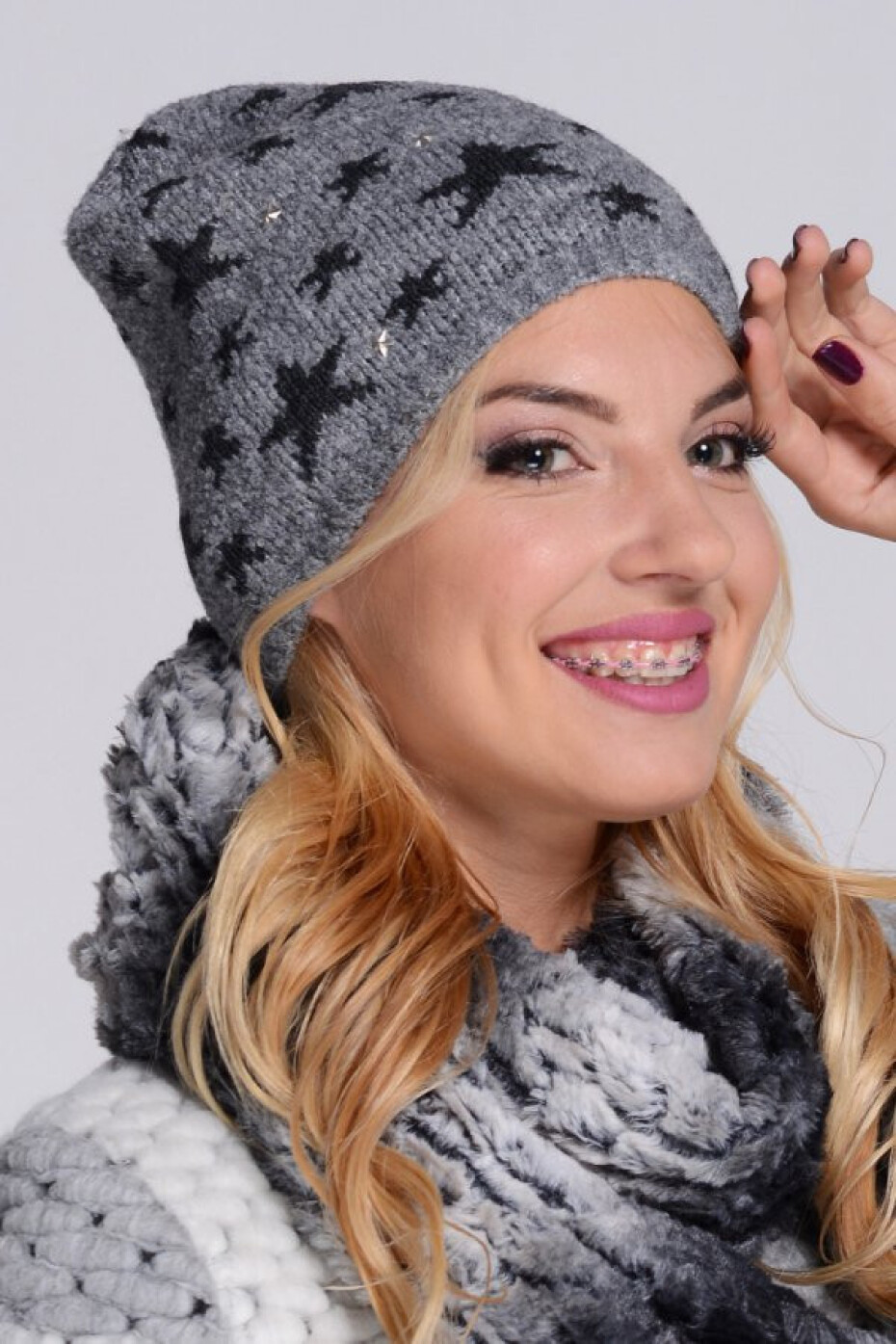 Dámská čepice Sara - Kamea UNI tm.šedá-vzor - main (2)