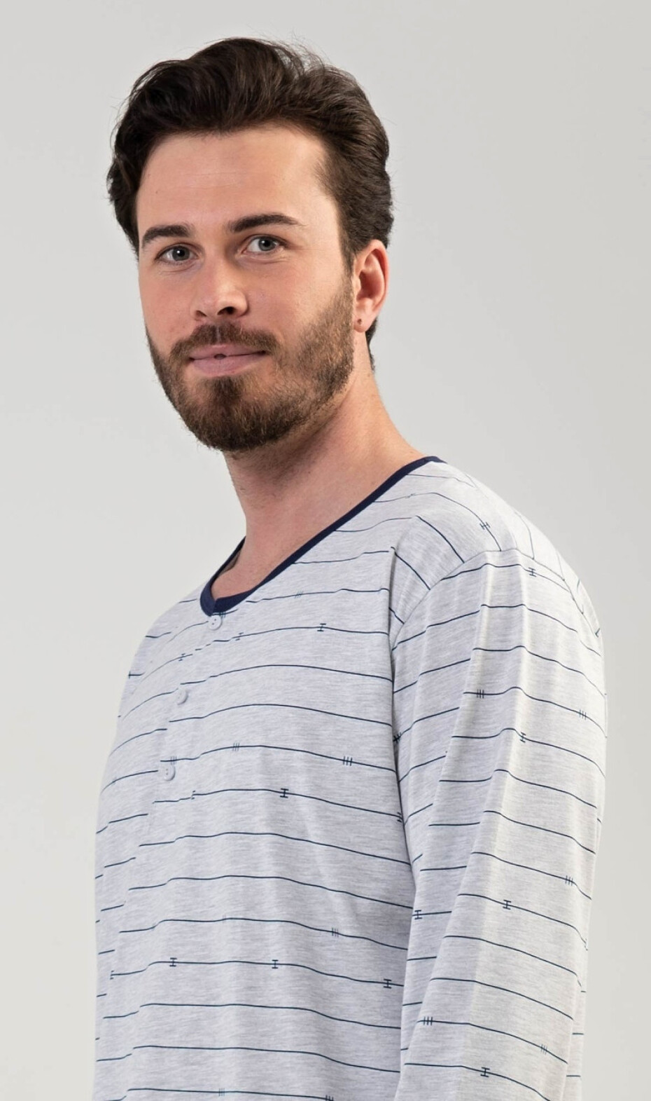 Pánská noční košile s dlouhým rukávem Filip šedá XL - main (4)