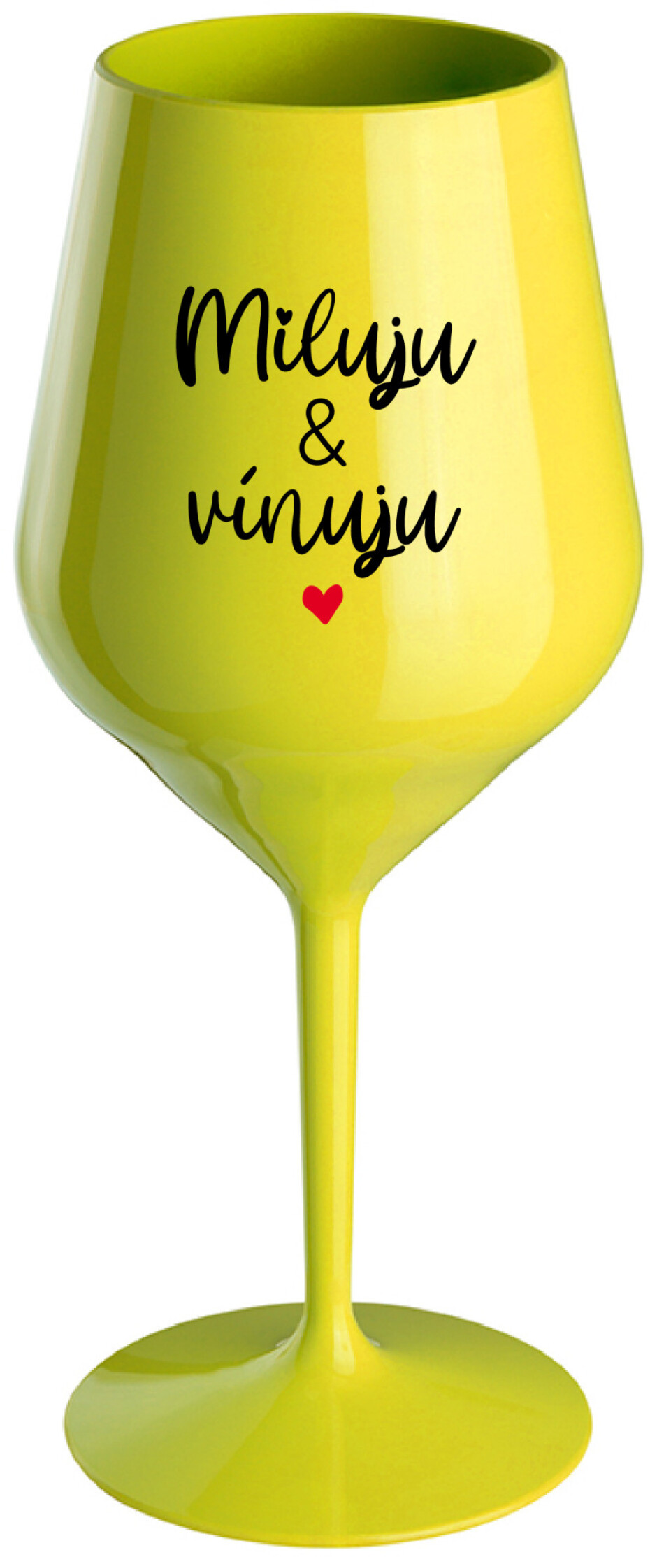 MILUJU & VÍNUJU - žlutá nerozbitná sklenice na víno 470 ml - main (0)