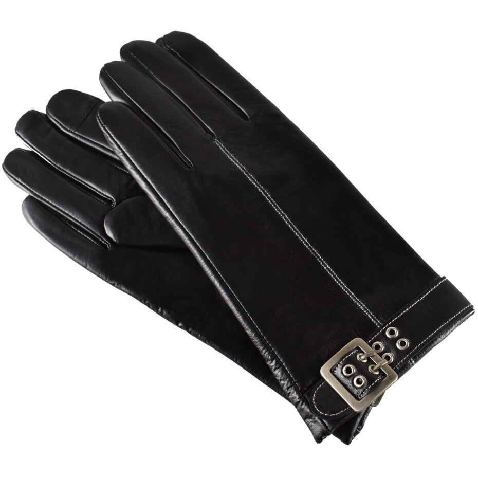 Semiline Dámské kožené antibakteriální rukavice P8210 Black S - main (3)
