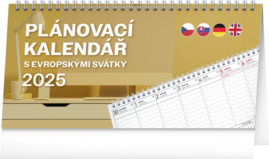Kalendář 2025 stolní: Plánovací s evropskými svátky, 25 × 12,5 cm - main (0)