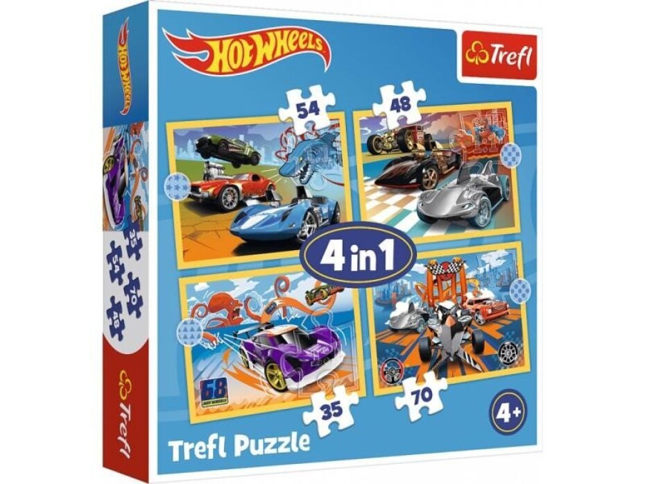 Puzzle Autíčka Hot Wheels 4v1 (35,48,54,70 dílků) - main (0)