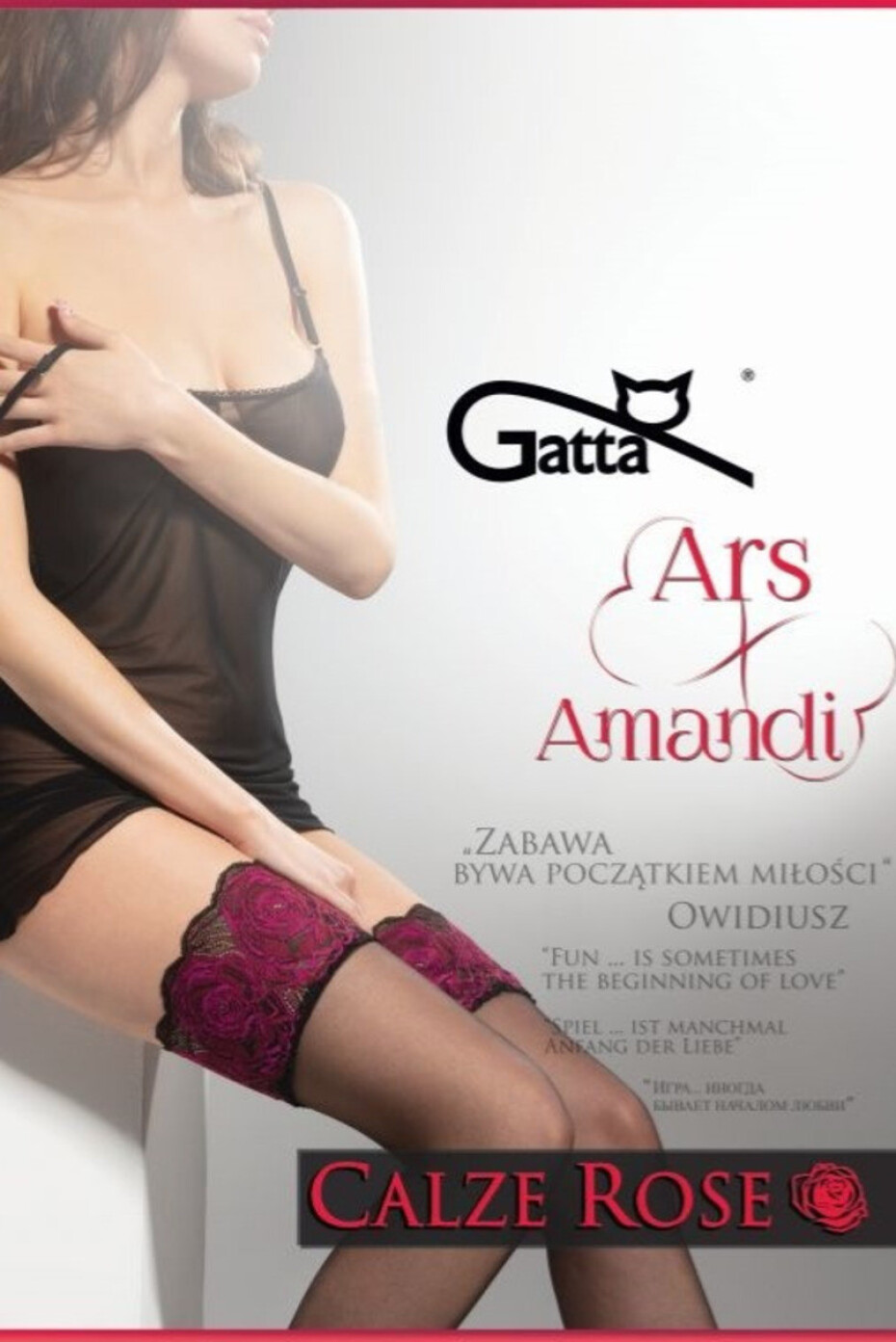 Samodržící dámské punčochy CALZE ROSE - 20 DEN NERO-ROSSO 5-6 - main (2)