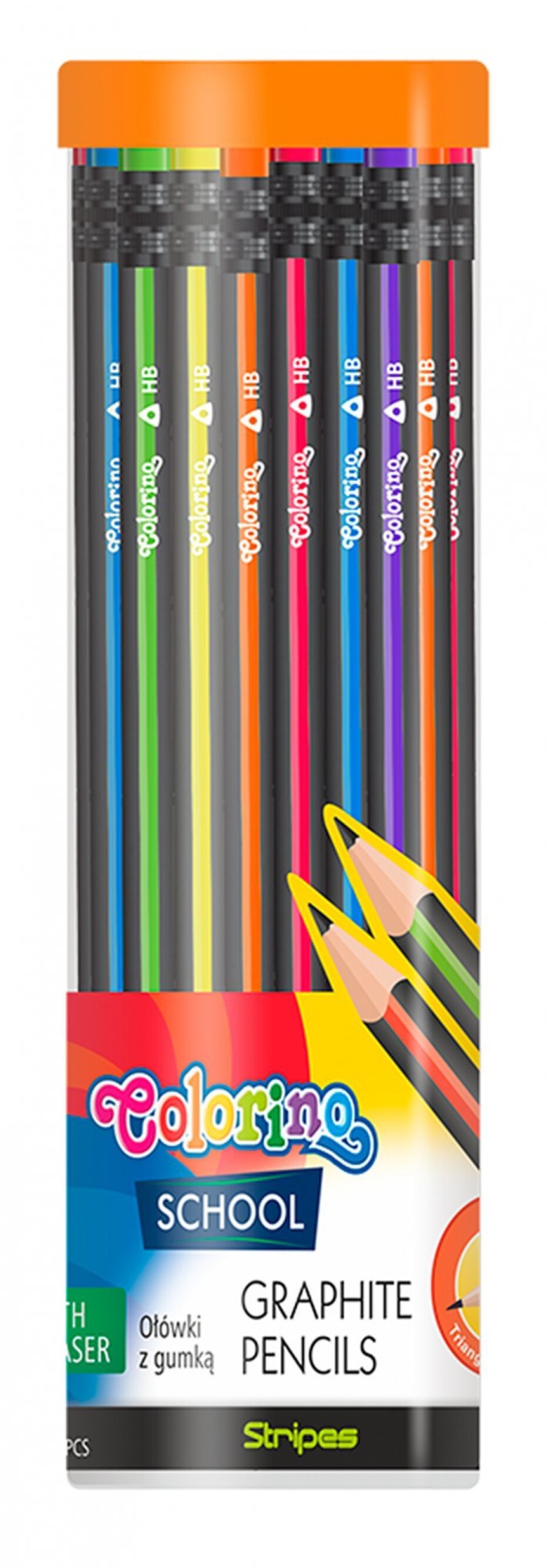 Colorino tužka Stripes, trojhranná, s pryží, mix barev - 48 ks - main (0)